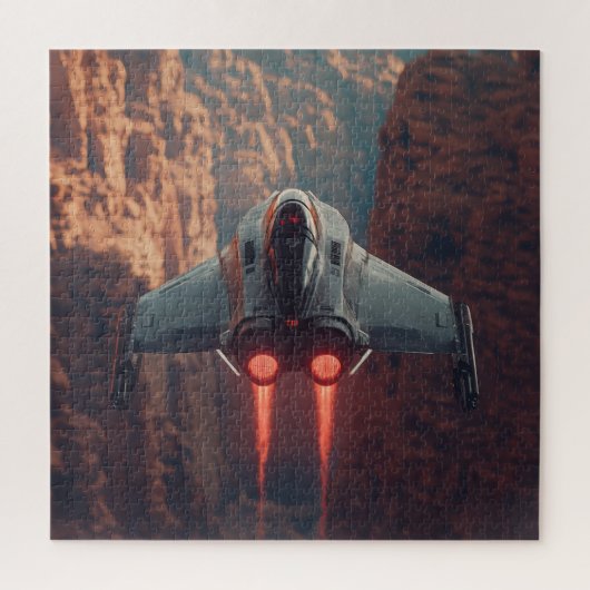 Canyon Run Jet met Afterburners – Sci-Fi Puzzel (Verticaal)