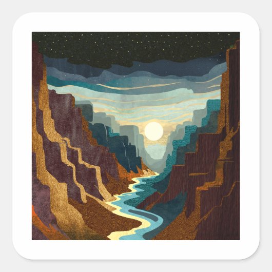 Canyon Sunset Landschap Vierkante Sticker (Voorkant)