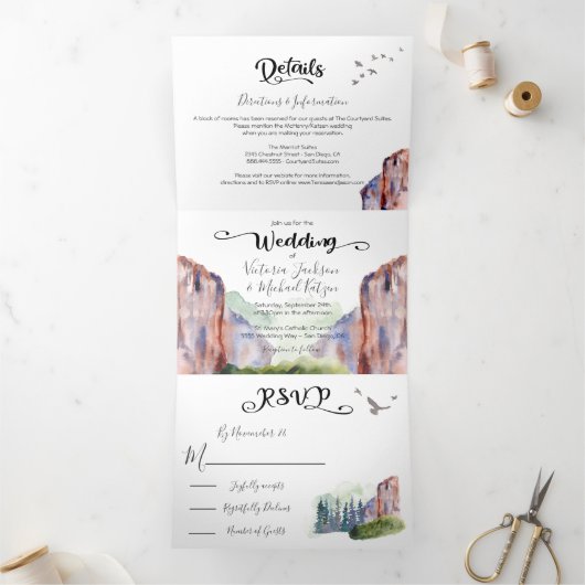 Canyon Wedding Tri-Fold Uitnodiging (Binnen)