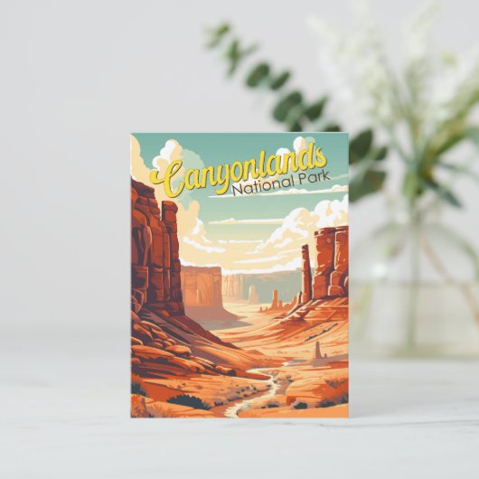 Canyonlands Nationaal Park Illustratie Retro Briefkaart (Staand voorkant)
