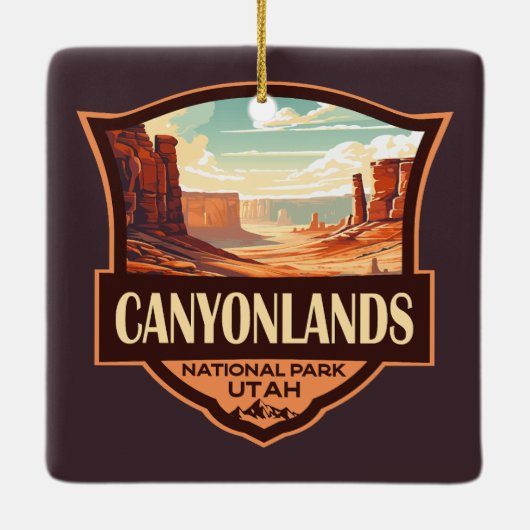 Canyonlands Nationaal Park Illustratie Retro Keramisch Ornament (Achterkant)