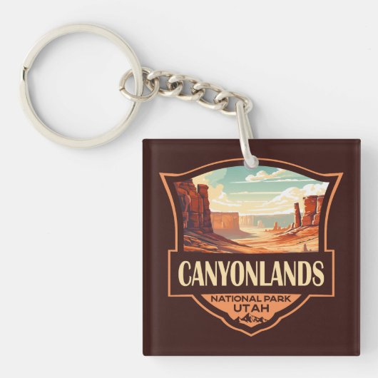 Canyonlands Nationaal Park Illustratie Retro Sleutelhanger (Voorkant)
