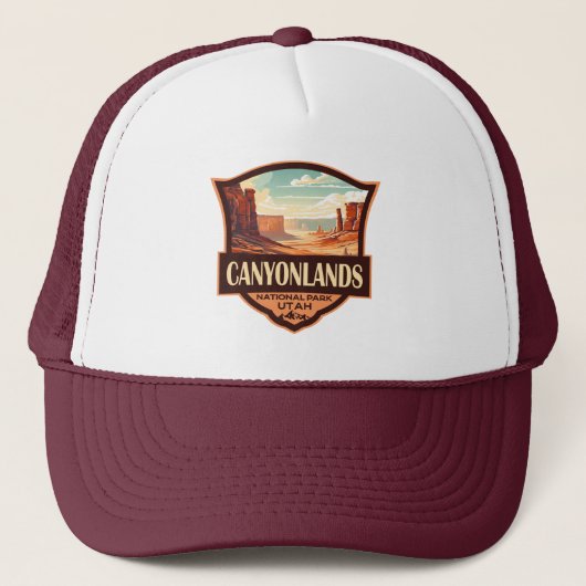 Canyonlands Nationaal Park Illustratie Retro Trucker Pet (Voorkant)