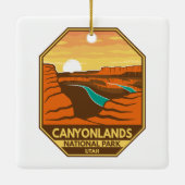 Canyonlands Nationaal Park Sunset Retro Emblem Keramisch Ornament (Achterkant)