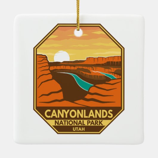 Canyonlands Nationaal Park Sunset Retro Emblem Keramisch Ornament (Achterkant)