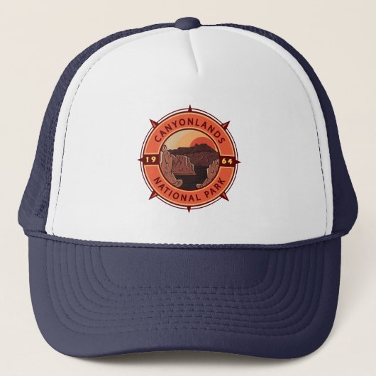 Canyonlands National Park Retro Compass Embleem Trucker Pet (Voorkant)