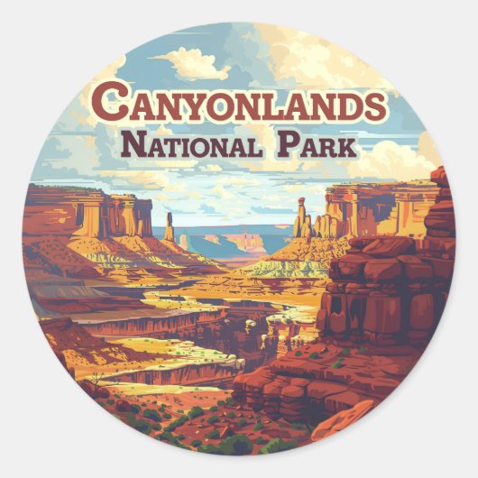 Canyonlands National Park Utah Moab Retro Ronde Sticker (Voorkant)