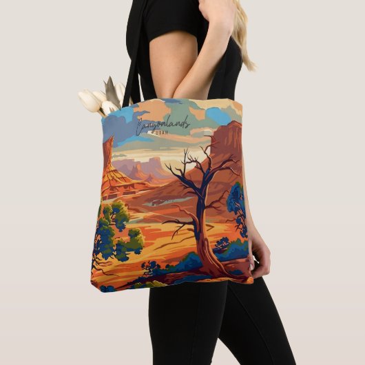 Canyonlands Utah  kunst reisillustratie Tote Bag (Dichtbij)