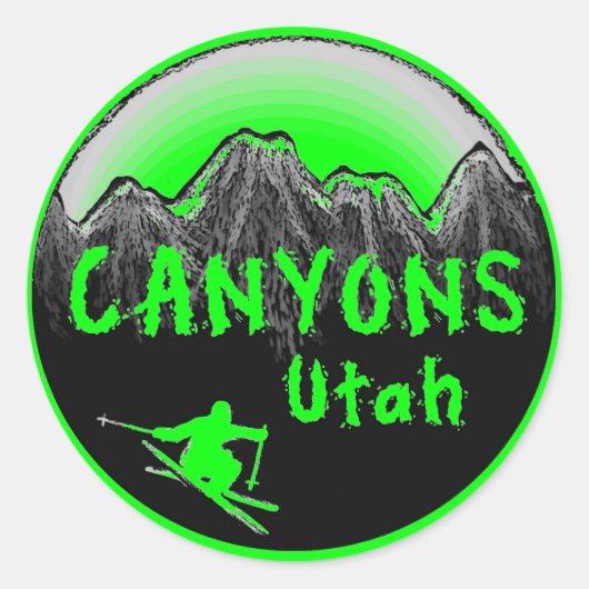 Canyons Utah skiër Ronde Sticker (Voorkant)