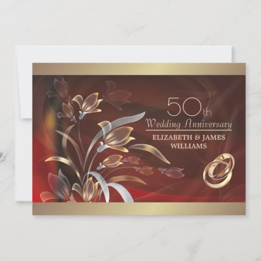 Caoba Gold Floral 50th Wedding Jubileum Kaart (Voorkant)