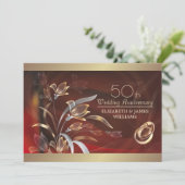 Caoba Gold Floral 50th Wedding Jubileum Kaart (Staand voorkant)