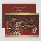 Caoba Gold Floral 50th Wedding Jubileum Kaart (Voorkant / Achterkant)