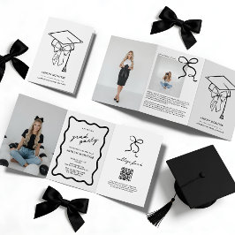 Cap and Bow Graduation Tri-Fold Invitation Drieluik Programma