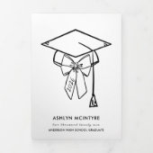 Cap and Bow Graduation Tri-Fold Invitation Drieluik Programma (Cover)