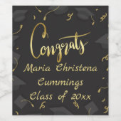 Cap & Confetti Graduation Congrats Wijn Etiket (Enkel label)