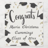 Cap & Confetti Graduation White Congrats Wijn Etiket (Enkel label)