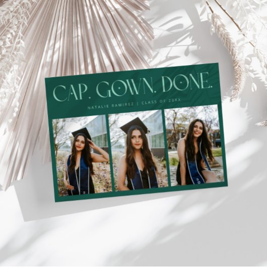 Cap. Gown. Done. Multi Foto Groene Afstuderen Aankondiging