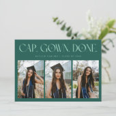 Cap. Gown. Done. Multi Foto Groene Afstuderen Aankondiging (Staand voorkant)