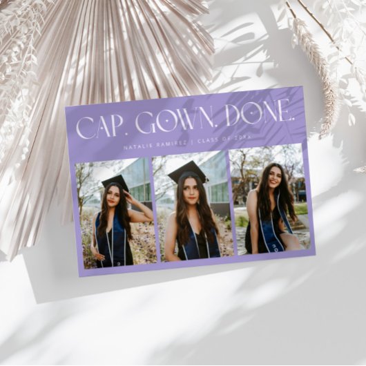 Cap. Gown. Done. Multi Foto Paarse Afstuderen Aankondiging