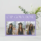 Cap. Gown. Done. Multi Foto Paarse Afstuderen Aankondiging (Staand voorkant)