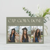 Cap. Gown. Done. Multi Foto Salie Groen Afstuderen Aankondiging (Staand voorkant)