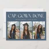Cap. Gown. Done. Multi Photo Navy Blue Graduation Aankondiging (Voorkant)