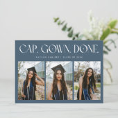 Cap. Gown. Done. Multi Photo Navy Blue Graduation Aankondiging (Staand voorkant)