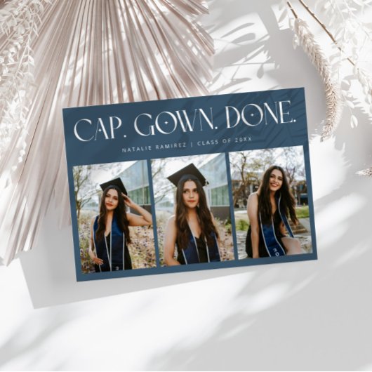 Cap. Gown. Done. Multi Photo Navy Blue Graduation Aankondiging