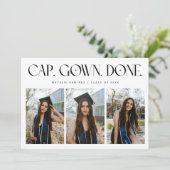 Cap. Gown. Done. Multi Photo White Graduation Aankondiging (Staand voorkant)
