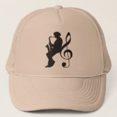 cap saxophoneplayer silhouette (G-key) Trucker Pet (Voorkant)