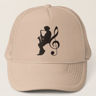 cap saxophoneplayer silhouette (G-key) Trucker Pet
