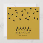 Cap Toss Black & Gold Graduation Announcement Kaart (Voorkant)