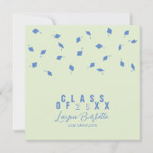 Cap Toss Blue & Green Graduation Announcement Kaart (Voorkant)