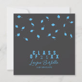 Cap Toss Gray & Blue Graduation Announcement Kaart (Voorkant)