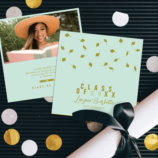 Cap Toss Olive & Sage Graduation Announcement Kaart