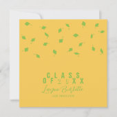 Cap Toss Yellow & Green Graduation Announcement Kaart (Voorkant)