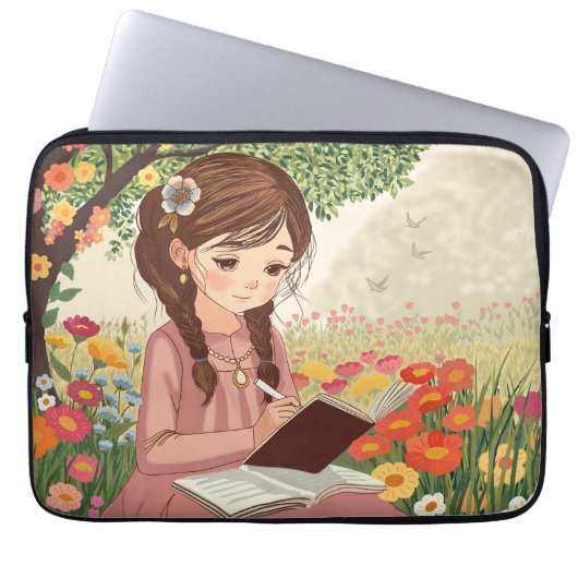 Capa para laptop Menina no Jardim Laptop Sleeve (Voorkant)