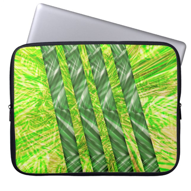 Capa para laptop verde amarelado com riscos verde laptop sleeve (Voorkant)