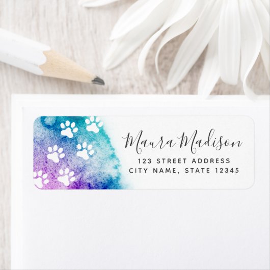 Capaciteit afdruk paarse waterverf retouradres etiket (Insitu)