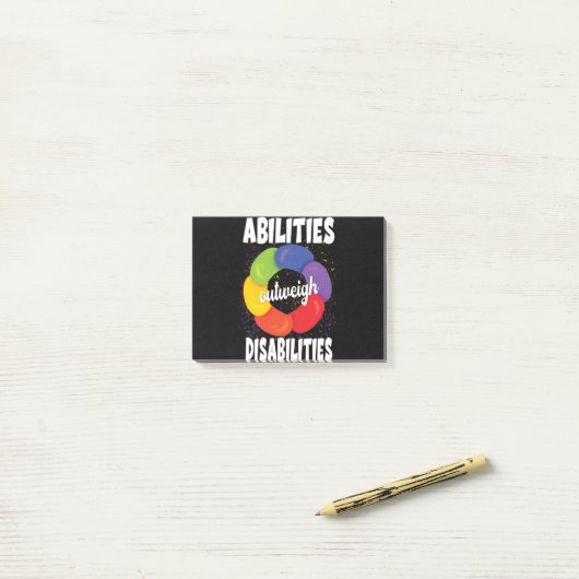 Capaciteiten wegen op tegen handicaps, diversiteit post-it® notes (Op bureau)