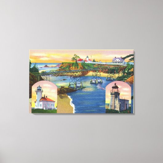 Cape Arago Bridge en Lighthouse Mouth Canvas Afdruk (Voorkant)