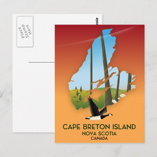 Cape Breton Island nova Scotia Canada map Briefkaart (Voorkant / Achterkant)