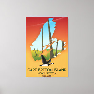 Cape Breton Island nova Scotia Canada map Canvas Afdruk