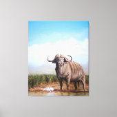 Cape Buffalo & Egret Een harmonie van kracht en gr Canvas Afdruk (Voorkant)