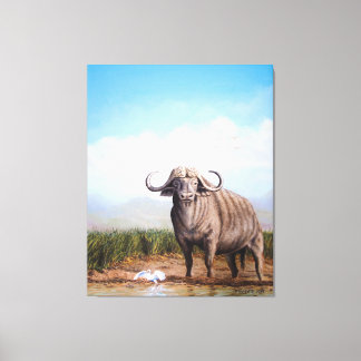 Cape Buffalo & Egret Een harmonie van kracht en gr Canvas Afdruk