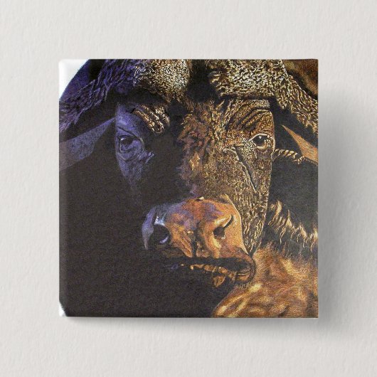 Cape Buffalo Vierkante Button 5,1 Cm (Voorkant)