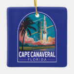 Cape Canaveral Florida Illustratie Reiskunst Keramisch Ornament<br><div class="desc">Cape Canaveral retro vector reisontwerp. Cape Canaveral is een stad aan de Atlantische kust van Florida. Het Kennedy Space Center,  ten noorden van de stad,  beschikt over een NASA-shuttle-lanceersimulatie en astronautenmemorabilia.</div>