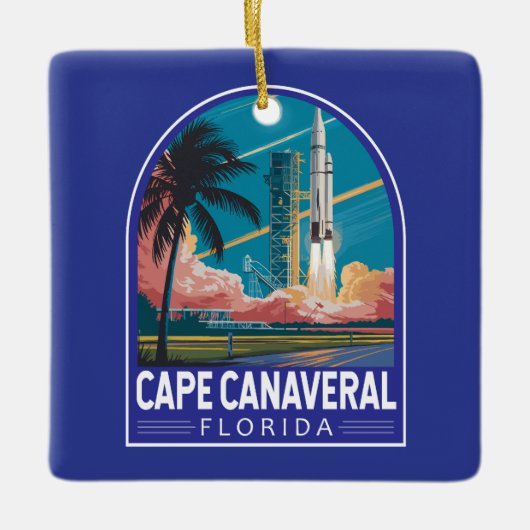 Cape Canaveral Florida Illustratie Reiskunst Keramisch Ornament (Voorkant)
