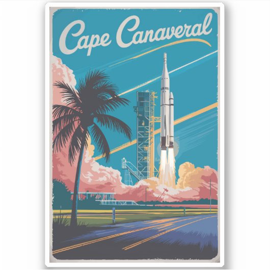 Cape Canaveral Florida Illustratie Reiskunst Sticker (Voorkant)