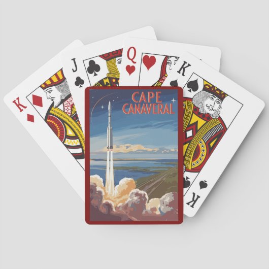 Cape Canaveral Florida Painterly Travel Art Retro Pokerkaarten (Achterkant)